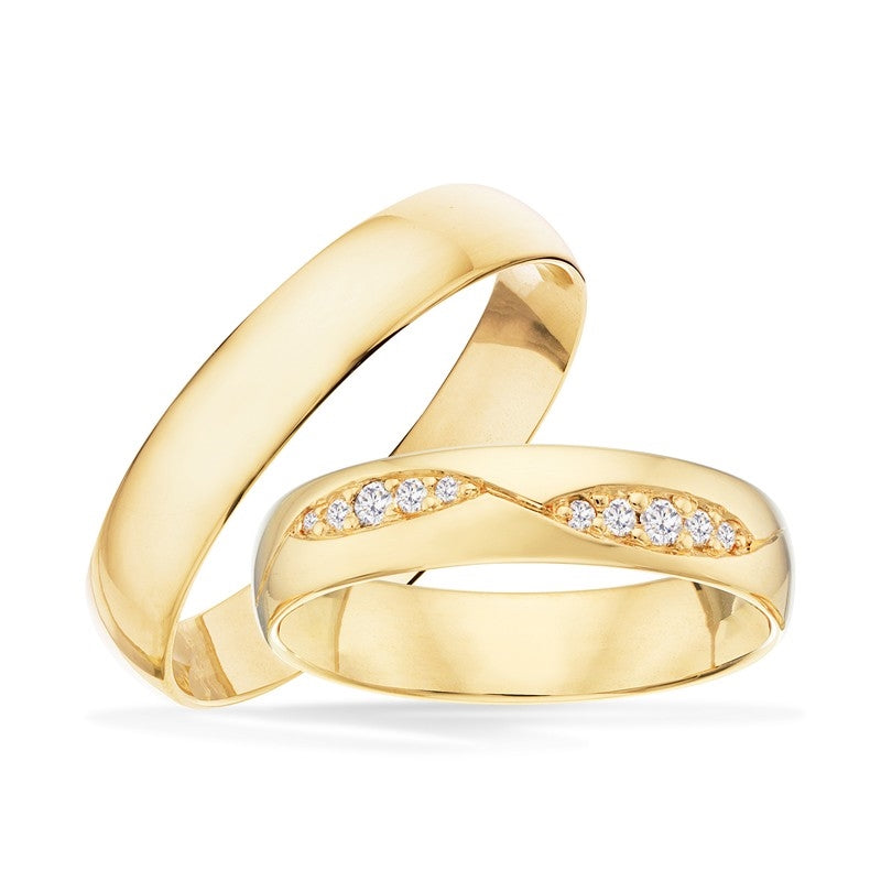 Romantiske Scrouples vielsesringe i 8 eller 14 karat guld med 0,10 ct diamanter